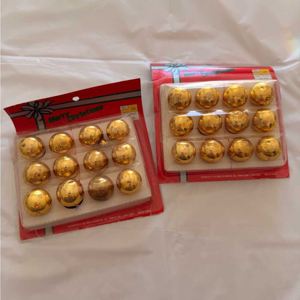 Vintage Gold Mercury Glass Christmas Ornaments Set Lot of 2 -24 pieces total